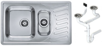 Alv 1009247 Elegant 110 Мойка I оборачиваема, 1+½ чаша, 0,7 мм, SAT, 3½, 810х510х190 мм+сифон шк 600