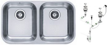 Alv 1036849 Duo 30 Мойка под стол, 2 чаши, 0,8 мм, SAT, 3½", 752х440х180 мм+сифон 1127257,шк 800