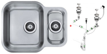 Alv 1039363 Duo 70 Мойка под стол, 1+½ чаши, 0,8 мм, SAT, 3½" 560х440х180 мм + сифон 1127257, шк 600
