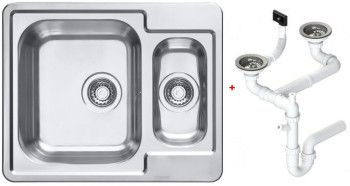 Alv 1089612 Line Maxim 50 Мойка I обор, 1½ чаши, 0,8 мм, SAT, 3½", 615х500х190 мм+сиф 1130555 шк 600