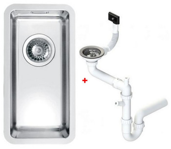 Alv 1100233 Kombino 10 Мойка U, r15, 1 чаша, 1 мм, SAT, 3½, 180х400х144 мм + сифон 1130550, шк 300