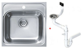 Alv 1100905 Basic 140 Мойка врезная, 0,6 мм, NAT, 3½", 465х465х185 мм + сифон 1130550, шкаф 450