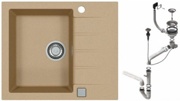 Alv 1132017 Gr Cadit 10 Beige G55 Мойка I обор., 1 чаша, 3½, 590х500х198 мм+сифон 1132823, шк 450