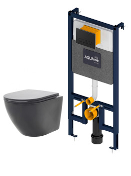 AQM42002MB Инсталляция с чёрной кнопкой + безободковый унитаз SoftClose (AQM4001MB+AQM2002MB)