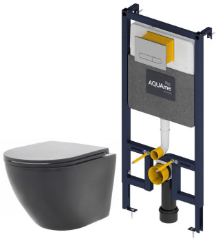 AQM42002MW Инсталляция с хром кнопкой + безободковый унитаз SoftClose (AQM4001CR+AQM2002MW)