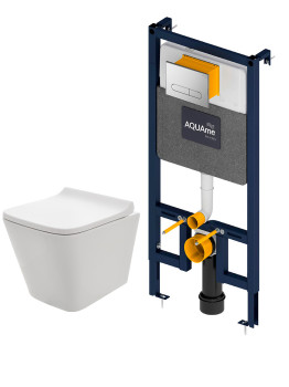 AQM42004CR Инсталляция с хром кнопкой + безободковый унитаз с сиденьем SoftClose (AQM4001CR+AQM2004)