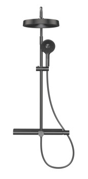 AQM8010B Душевая система со смесит. (верхн. душ 300мм, ручн. душ 3 режима, каскад. излив), черный