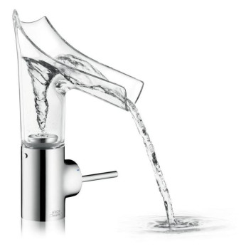 AX 12 112 000 Starck V Смеситель для раковины 141 мм, стеклянный излив-каскад, незапир. слив. га