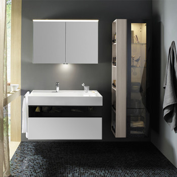 База 1015х640х470 мм.с умыв из мин литья с 1 отв под смес,2 выдв ящика с ручкой  Мокка G0179.верхн ящик из дымч стекла, цвет белый глянц.