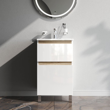 База под раковину, напольная, 50 см, 2 ящика, белый глянец