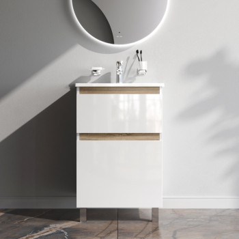 База под раковину, напольная, 55 см, 2 ящика, белый глянец