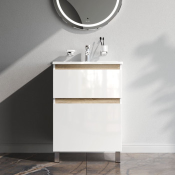 База под раковину, напольная, 60 см, 2 ящика, белый глянец