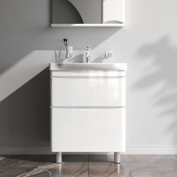 База под раковину напольная 65 см, 2 ящика, белый глянец