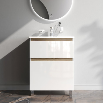 База под раковину, напольная, 65 см, 2 ящика, белый глянец