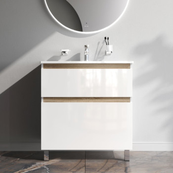 База под раковину, напольная, 80 см, 2 ящика, белый глянец