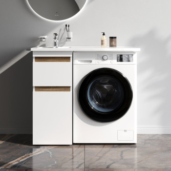 База под столешницу для стиральной машины, напольная, 40 см, 2 ящика, белый глянец