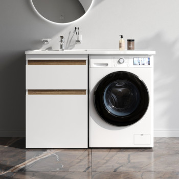 База под столешницу для стиральной машины, напольная, 60 см, 2 ящика, белый глянец