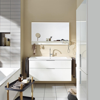 База подвесная с керамическим умывальником 1230х490х645 мм. 2 ящика с ручкой желоб., c 1 отв под смес.   цвет белый глянц F2009