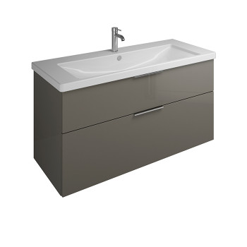 База подвесная с керамическим умывальником 1230х490х645 мм. 2 ящика с ручкой желоб., c 1 отв под смес. ,  цвет серый глянц F2010
