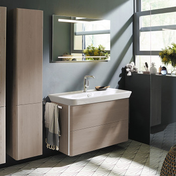 База подвесная с керамическим умывальником с 1 отв под смес. 1000х492х721 мм.2 выдв ящика, сифон в компл. F2834 фланелевый дубовый