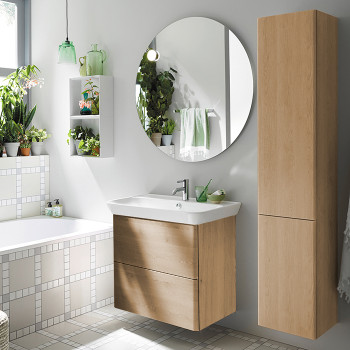 База подвесная с керамическим умывальником с 1 отв под смес. 800х492х721 мм.2 выдв ящика, сифон в компл. F2747 кашемировый дубовый