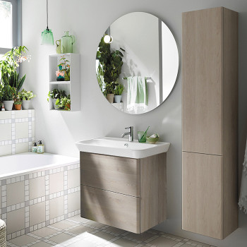 База подвесная с керамическим умывальником с 1 отв под смес. 800х492х721 мм.2 выдв ящика, сифон в компл. F2834 фланелевый дубовый