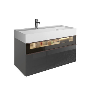 База с умыв с 1 отв. 1015х470х480 мм. 2 выдв ящика, аллюм рамка,вставка из дымч стекла,цвет F3194 серый глянц