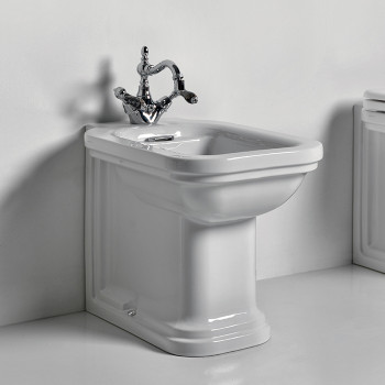 Биде напольное пристенное 55х37см с 1 отв. под смеситель, цвет: белый/хром