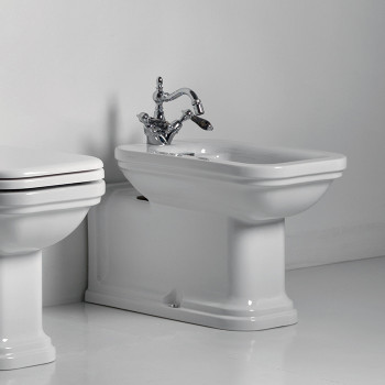 Биде напольное пристенное удлиненное "Prolongato" 65х37см с 1 отв. под смеситель, цвет: белый/хром