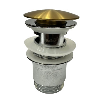 Донный клапан с переливом для раковины Raiber RPG-50, матовое золото