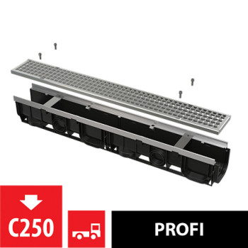 Дренажный канал 100 мм с оцинкованной рамой и оцинкованной решеткой, арт. AVZ103-R104