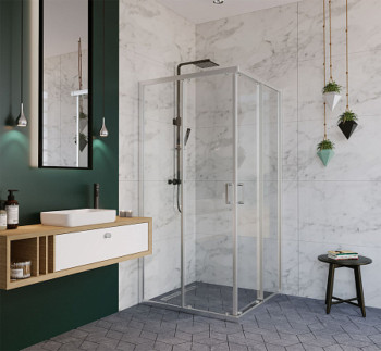 Душевое ограждение (900*900*2000) квадратное, с раздвиж.дверьми, хром.профиль, прозрачное стекло