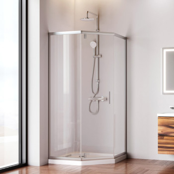 Душевое ограждение 90x90 см, пятиугольное, без поддона
