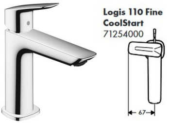 HG 71 254 000 Logis Fine Смеситель для раковины 110 мм, со сливным гарнитуром, CoolStart, 5 л/мин