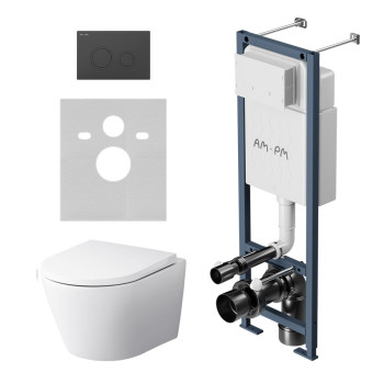 Инсталляция ErgoFit с подвесным унитазом FlashClean с сиденьем микролифт и клавишей