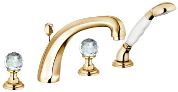 Kludi 51 524 45G4 1926 Смеситель на борт ванны, на 4 отв., Swarovski, кер. 180°, Комплект, золото