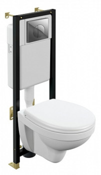 Комплект Cersanit DELFI TPL инсталляция BLACK кнопка LEON пластик хром глянцевый