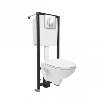 Комплект: DELFI (унитаз подвесной с сиденьем т/п lift+инст. BLACK с кн. хром глянцевый)