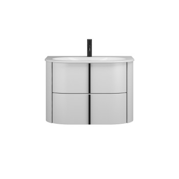 Комплект мебели 720х495х492 мм., 2 ящика, раковина Velvet с сифоном, с 1 отверстием для смесителя, ручки черные, цвет белый глянцевый