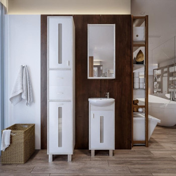 Комплект мебели для ванной Бриклаер БАЛИ 40, светлая лиственница/белый