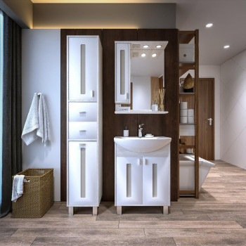 Комплект мебели для ванной Бриклаер БАЛИ 60L, светлая лиственница/белый