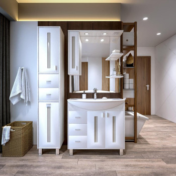 Комплект мебели для ванной Бриклаер БАЛИ 85R, светлая лиственница/белый