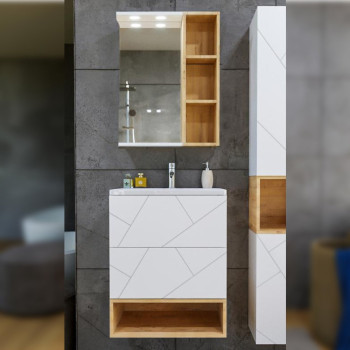 Комплект мебели для ванной Бриклаер КРИСТАЛЛ 60ZS-2B, белый/дуб бунратти