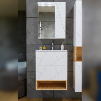 Комплект мебели для ванной Бриклаер КРИСТАЛЛ 60ZSB, белый/дуб бунратти