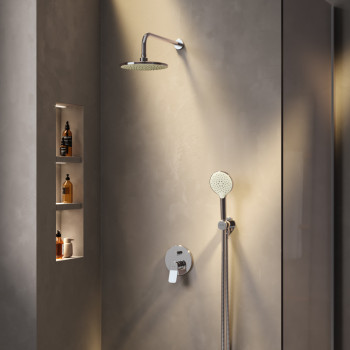 Набор: смеситель для ванны и душа, верхний душ с держателем, душевой набор и шланговое присоединение