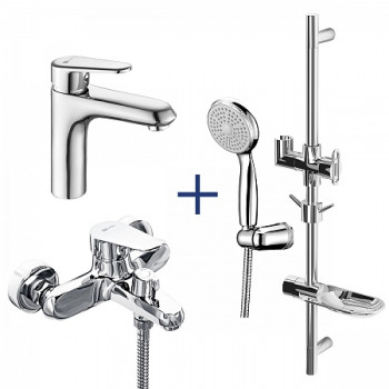 Набор смесителей "3 в 1" Lemark Point LM0380C (для ванны + для умывальника + душ. гарнитур), хром