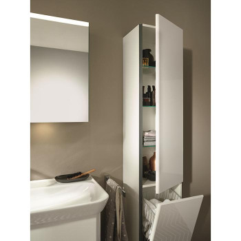 Пенал 1760х320х350 мм.1 дверь,петли права, 1 ящик для белья, 3 полки стекл, 1 полка несъемная,цвет F2833 белый высокогл.ручка G0161