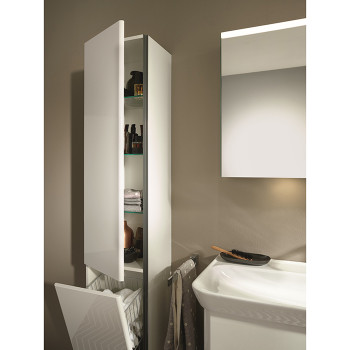 Пенал 1760х320х350 мм.1 дверь,петли слева, 1 ящик для белья, 3 полки стекл, 1 полка несъемная,цвет F2833 белый высокогл.ручка G0161