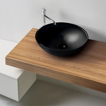 Раковина 46х15 см, без отв., накладная, без перелива, цвет: черный матовый