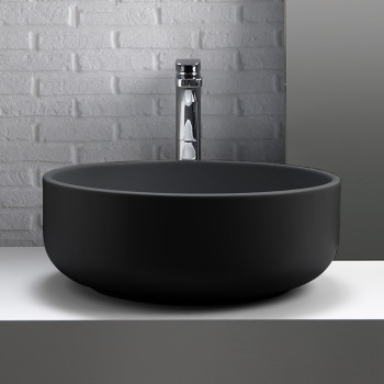 Раковина 46х17 см, без отв., накладная, без перелива, цвет: черный матовый